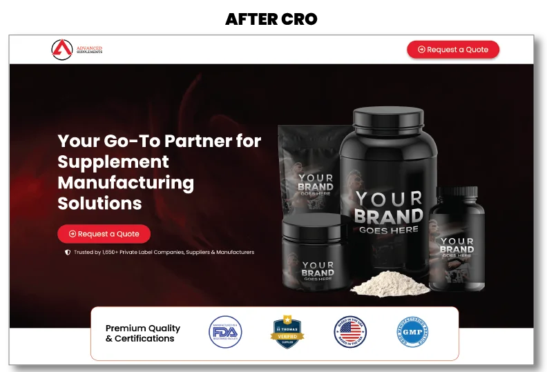 Supplement Manufacturer Conversion Rate Optimization CRO Case Study